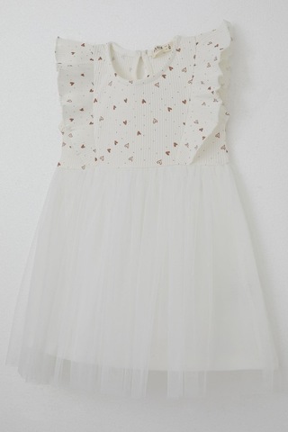 Breeze Kız Bebek Elbise Kalp Desenli Tüllü Fırfırlı 9 Ay-3 Yaş, Ekru Ekru