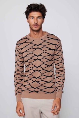 Tudors Erkek Slim Fit Dar Kesim Bisiklet Yaka Jakarlı Vizon-siyah Kazak-28904-multi Siyah