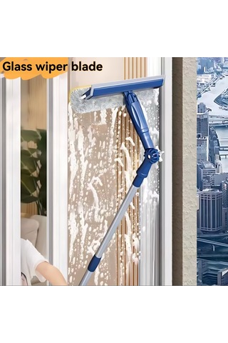 Xiyyadms Yüksek Katlı Evler İçin Çift Taraflı Pencere Temizleyici - Döner Başlı Mikrofiber Pad Ve Kauçuk Silecekli Profesyonel Temizlik Aracı Mavi