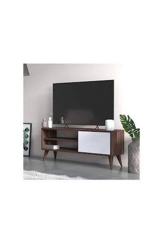 Ceviz Renkli 110 Cm Tv Ünitesi, Kitaplık Ve Tv Sehpası Açık Ceviz