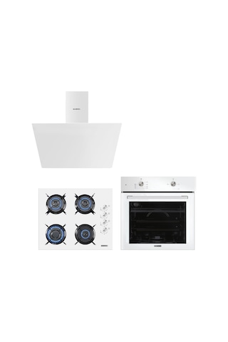 Kumtel B66-S2 - KO-40TAHDF - DA6-833 Home Basic Beyaz Cam Ankastre Set