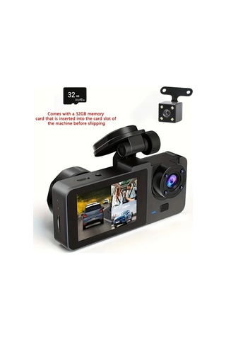 Xuweiwei Triple Lens With 32g Card 3 Kanallı 1080p Ön 480p Arka Dahili 480p Araç Kamerası Gece Görüşü Dvr