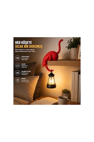 Modern & Şık - Minimalist Kedi Tasarımlı Dekoratif Raf Lambası Gece Lambası Açık 22618430
