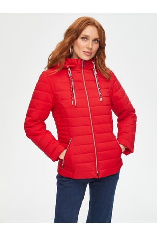 İçi Slogan Baskı Detaylı Renkli Kordonlu Kapitone Mont 69436 U6943641 Kırmızı