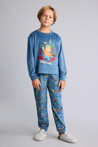 Defacto Stumble Guys Baskılı Kadife 2li Pijama Takımı Erkek Çocuk I3436a826cwbe764 Mavi-be764