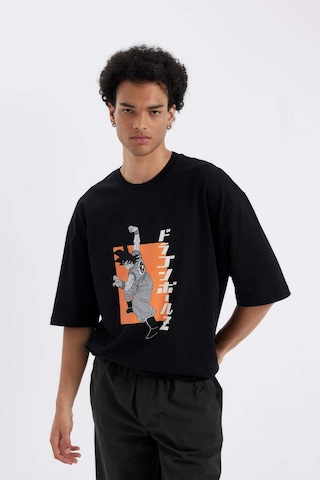 DeFacto %100 Pamuk Dragon Ball Loose Fit Bisiklet Yaka Sırt Baskılı Kısa Kollu Tişört C6526AX24AUBK81