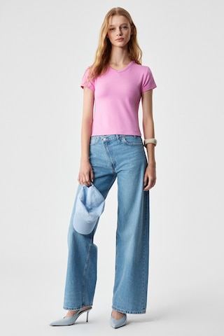 Ethıquet  MASROUTI Kadın Slim Kısa V Yaka Kısa Kol Pembe T-Shirt