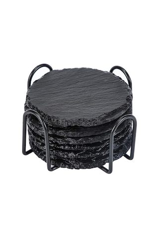 Xurunkeji Taş Bardak Altlığı 10cm Yuvarlak Cam Bardak Altlığı Pratik Standlı İçecekler, Kupalar, Barlar, Bardaklar İçin Uygun Siyah