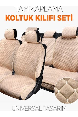 Tay Tüyü Terletmez Kumaş Oto Koltuk Kılıfı Ön Ve Arka Tam Koltuk Seti - Krem