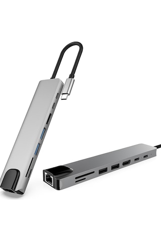 8'in 1 Usb Type-c Hub Çoklu Bağlantı İstasyonu Hdmı 4k, Rj45 Ethernet Usb 3.0, Pd Sd/tf Kart Okuyucu