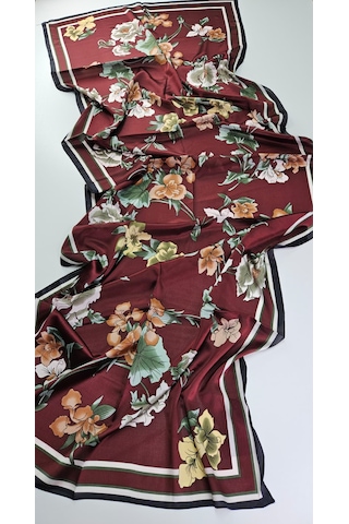 Miorel Scarfs Yeni Sezon Çiçek Desen Vual İpek Şal Fular Silk Scarfs Shawl Hijab Bordo