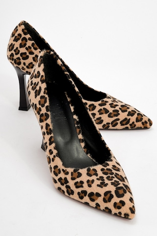 Luvishoes Luvi Shoes Forest Siyah Sarı Desenli Kadın Topuklu Ayakkabı Siyah - Sarı