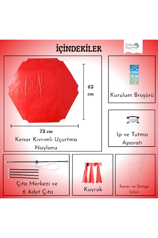 Uçurtma Yapım Seti / Naylon Altıgen / Plastik Çıtalı / Kırmızı