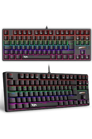 Rgb Gaming Klavye Mekanik Hissiyatlı 87 Tuşlu Kablolu Siyah Oyuncu Kompakt Gaming Tasarım Profesyonel Ekipman Işıklı Gaming Klavye