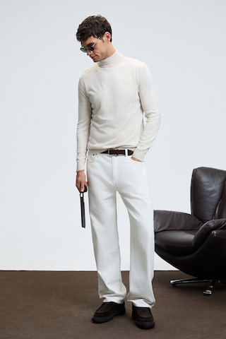 Grimelange REBEL Erkek Yarım Balıkçı Yaka Basic Slim Fit Triko Bej Kazak