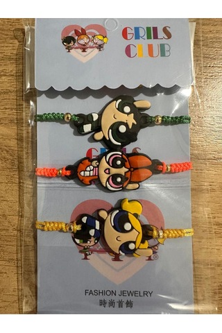 Powerpuff Girls Arkadaşlık Slikon İp Bileklik 3 Adet Çok Renkli