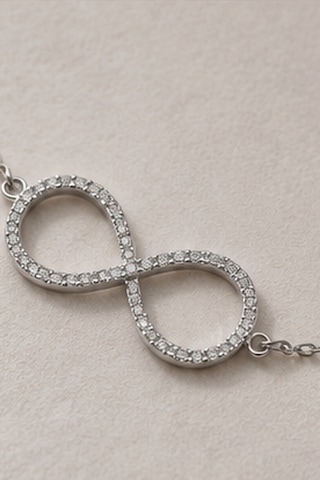 Balenbi Jewelry Kadın Taşlı Sonsuzluk Figürlü Kararmaz Çelik Bileklik Gümüş Ren 1126