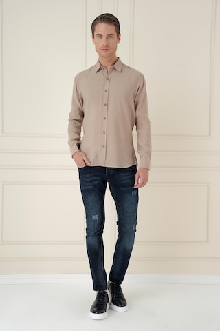 Efor Slim Fit %100 Modal Uzun Kol Klasik Bej Gömlek Gk 743 Bej