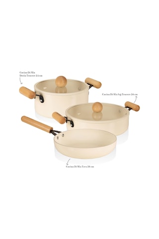 The Mia Cucina Di Mia İndüksiyon Tabanlı Seramik Tencere Tava Seti 5 Parça Çok Renkli
