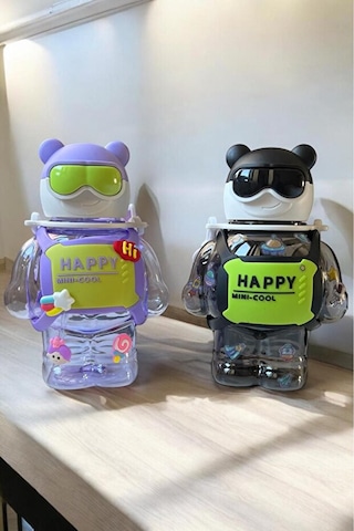 Robot Figürlü Matara Suluk 800ml Koyu Siyah