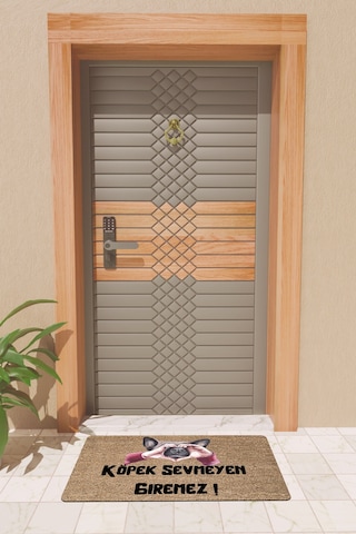 Rugmood Modern Dijtal Baskı Kahverengi Köpek Sevmeyen Giremez Kapı Önü Paspası Çok Renkli