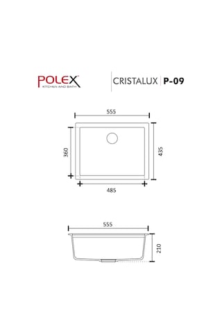 Polex Cristalüx Granit Evye P-09 Gri Tezgah Altı Ve Tezgah Üstü Kare Mutfak Evyesi 55.5x43.5 CM