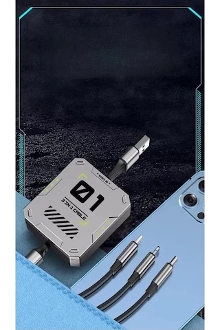 100w Geri Çekilebilir Makaralı Çoklu Şarj Kablosu Alüminyum Kutu Lightning Micro Type-c Şarj Kablosu