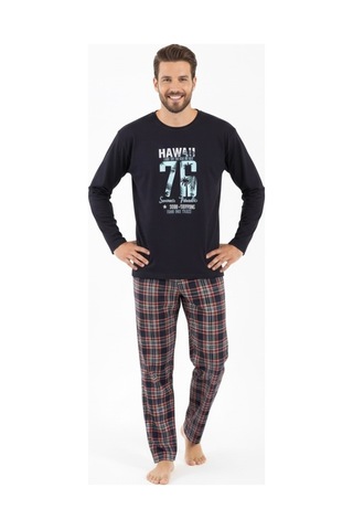 Free Beka Uzun Kollu Ekose Desenli Altı Kareli Erkek Pijama Takımı Pamuklu Ve Rahat Kumaş Lacivert