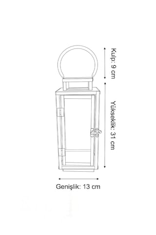 Cam Panelli 31 Cm Metal Mumluk Fener - Askılı Dikdörtgen Dekoratif Şamdan Siyah