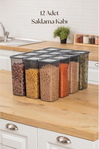 12'li Kavanoz Seti & Saklama Kabı & Erzak Kabı 12x1900 Ml 20 Lı Etiket Hediyeli