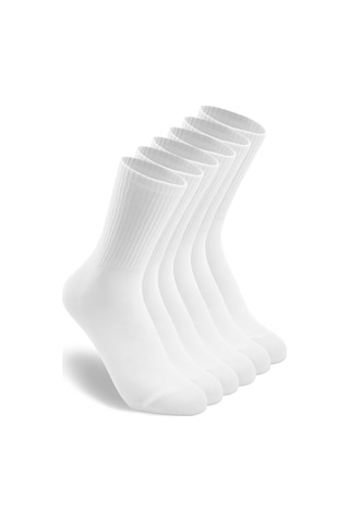 6'lı Unisex Pamuklu Düz Beyaz Tenis Çorap Seti Soket Boy Beyaz