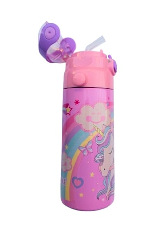 Askılı Pipetli Çelik Suluk Matara 550 Ml Uni Açık Pembe Pembe