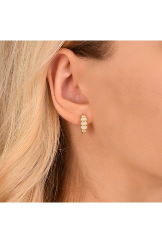 Zirkon Taşlı Pırlanta Montür Altın Kaplama Boğumlu Gümüş Küpe