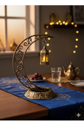 Dodomar 28 Cm Ramazan Dekoratif Masa Üstü Led Lamba Seti - Eskitme Gold Hilal - Kancalı Diğer