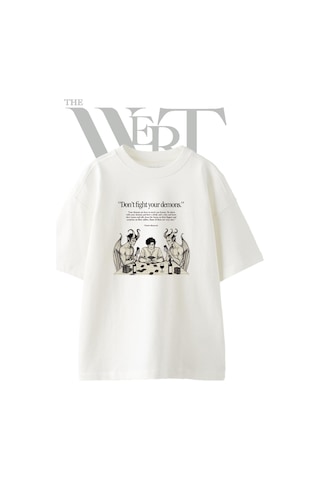 Thewert Iblis Kart Oyunu Tasarım Baskılı Ünisex Beyaz Oversize T-shirt