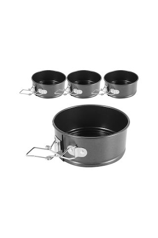 Xurunkeji 4 İnç Mini Yaylı Kalıp Seti - Mini Cheesecake'ler, Pizzalar Ve Kişler İçin 4 Parçalı Küçük Yapışmaz Cheesecake Kalıbı Siyah