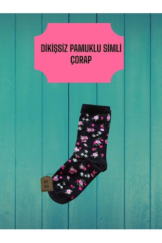 Enefendi 2 Çift Siyah Dikişsiz Beyaz Dikişli Kadın Çorabı Puantiyeli Kalpli Kolej Pamuklu Simli Çorap 36-40 Renkli