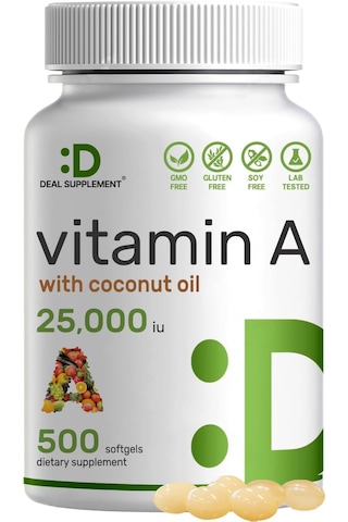 Deal Supplement Vitamin A 25000 Iu 500 Coconut Oil Fish Liver Oil Vitamins For Eye Immune & Skin Health