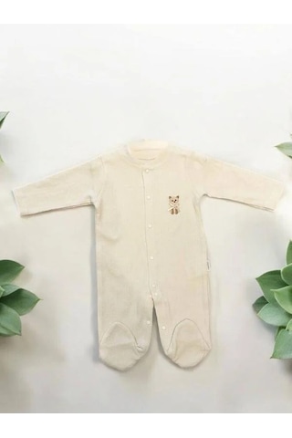 Zekids Bebek Çıtçıtlı Kedi İşlemeli Tulum-15069 Bej