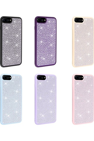 Apple Uyumlu iPhone 8 Plus Kılıf Parlak Taşlı Tasarım Zore Ston Kapak - Lila