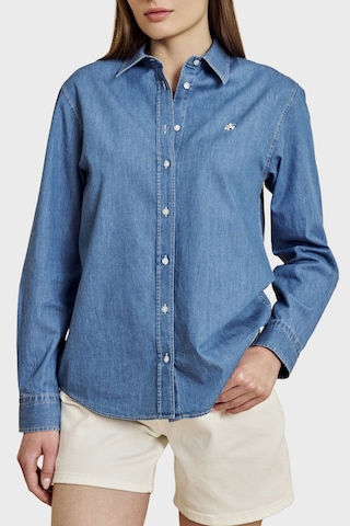 Brooks Brothers %100 Pamuk Logo Nakışlı Denim Görünümlü Gömlek Bayan Gömlek Bbss26fds001115 Mavi