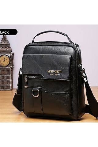 Erkekler İçin Çapraz Askılı Çanta Üst Düzey Erkek Omuz Çantası Retro İş Sırt Çantası Erkek Çantası Günlük Omuz Çantası Siyah