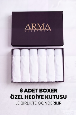 Arma Yıldız Erkek Premium Bambu Beyaz Boxer 6'lı Hediye Kutulu Damat Bohçası Ve Çeyiz Seti Beyaz-6