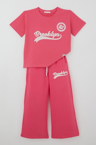 Breeze Kız Çocuk Pantolonlu Takım Brooklyn Yazı Baskılı Bağcıklı 8-14 Yaş, Fuşya