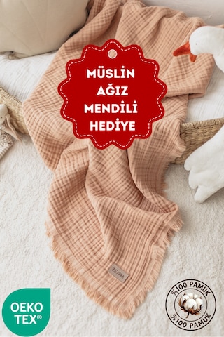 Zeypba Bebek & Çocuk İçin % 100 Pamuk 4 Katlı Müslin Battaniye 110x110 CM Somon