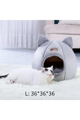 Leezsing Kedi/küçük Köpek Mağara Yatağı Kadife Kendinden Isıtmalı 2'si 1 Arada, Çıkarılabilir Yıkanabilir Astarlı, Rahat Evcil Hayvan Yatağı