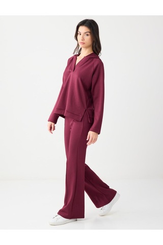 Jimmy Key Jimmy Key Bordo Yüksek Bel Bol Paça Modal Jogger Pantolon 5ww114328562
