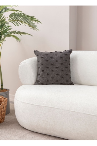 Swita Home Dekoratif Puantiye Keten Kumaşlı Kırlent Kılıfı 43x43 Antrasit