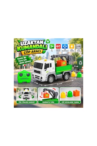 Uzaktan Kumandalı Çöp Kamyonu 1:20 Ölçek, Hareketli Vinçli Yeşil - 919420546 Yeşil Uzaktan Kumandalı Çöp Kamyonu 1:20 Ölçek, Hareketli Vinçli Yeşil - 919420546 Yeşil