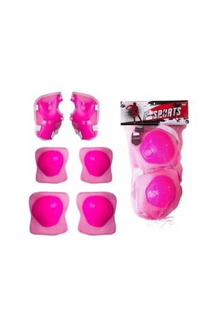 Unisex Pembe Kask Dizlik Dirseklik Koruyucu Set Renkli